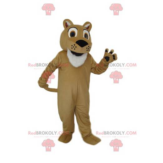 Mascotte de lion beige très enthousiaste - Redbrokoly.com