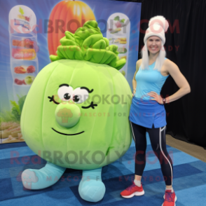 Sky Blue Corned Beef And Cabbage mascot costume character dressed with a Yoga Pants and Hair clips