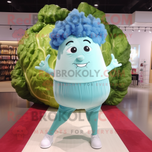 Sky Blue Corned Beef And Cabbage mascot costume character dressed with a Yoga Pants and Hair clips