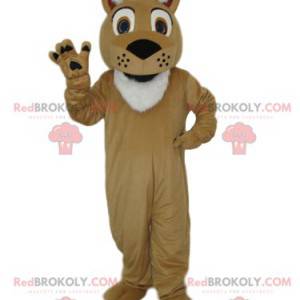 Mascotte de lion beige très enthousiaste - Redbrokoly.com