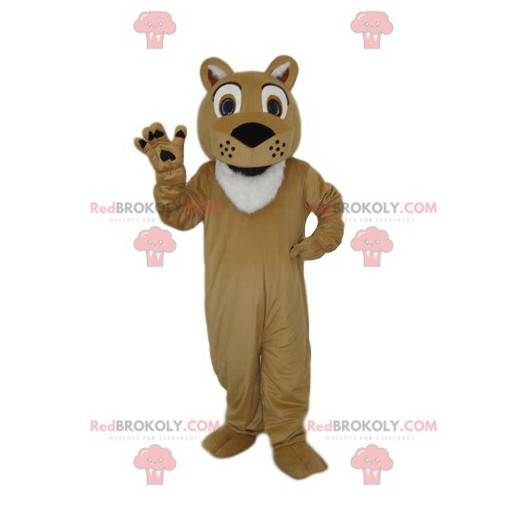 Mascotte de lion beige très enthousiaste - Redbrokoly.com