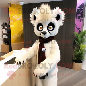 Cream Lemur mascot costume character dressed with a Pencil Skirt and Scarves