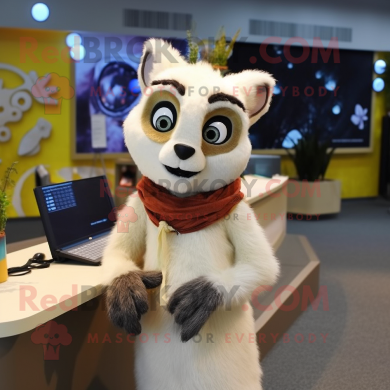 Cream Lemur mascot costume character dressed with a Pencil Skirt and Scarves Cream Lemur mascot costume character dressed with a Pencil Skirt and Scarves