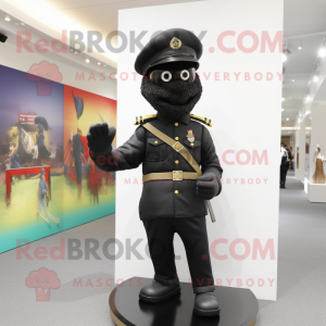 Black Soldier mascot costume character dressed with a Sheath Dress and Cufflinks