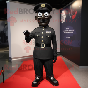 Black Soldier mascot costume character dressed with a Sheath Dress and Cufflinks