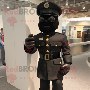 Black Soldier mascot costume character dressed with a Sheath Dress and Cufflinks