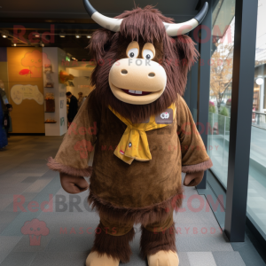 Brown Yak mascot costume character dressed with a Corduroy Pants and Ties