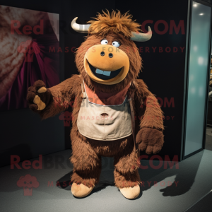 Brown Yak mascot costume character dressed with a Corduroy Pants and Ties