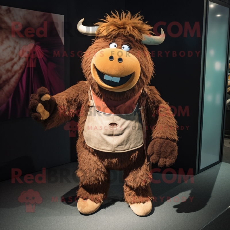 Brown Yak mascot costume character dressed with a Corduroy Pants and Ties Brown Yak mascot costume character dressed with a Corduroy Pants and Ties
