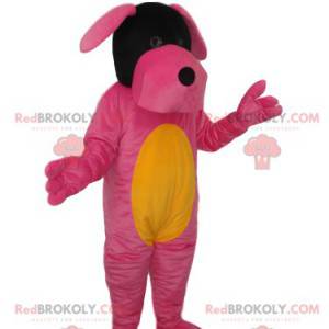 Mascotte fuchsia en gele hond - Redbrokoly.com