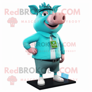 Cyan Pig mascotte kostuum...