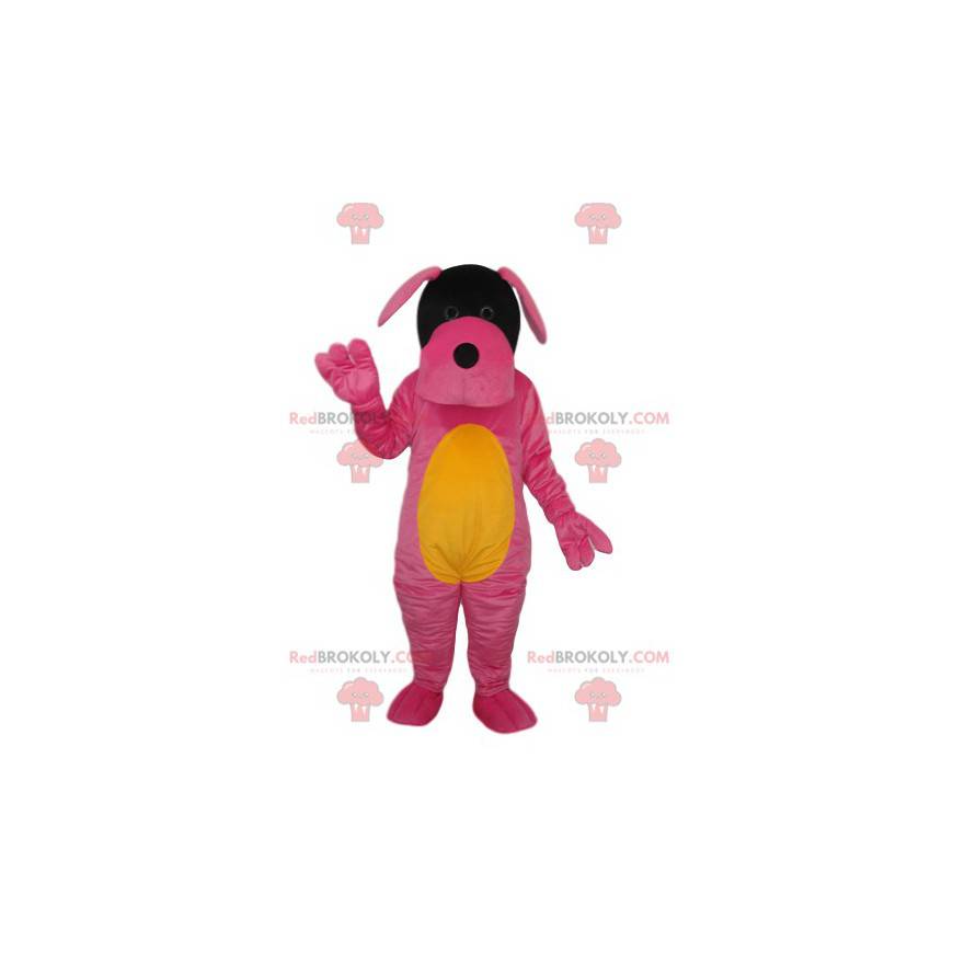 Mascotte fuchsia en gele hond - Redbrokoly.com