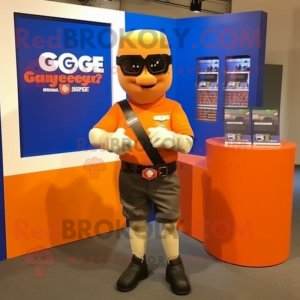 Orange Gi Joe mascot costume character dressed with a Waistcoat and Bracelet watches