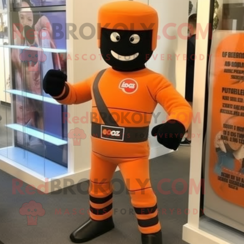 Orange Gi Joe mascot costume character dressed with a Waistcoat and Bracelet watches