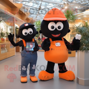 Black Orange mascot costume character dressed with a Dungarees and Wallets