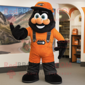 Black Orange mascot costume character dressed with a Dungarees and Wallets