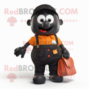 Black Orange mascot costume character dressed with a Dungarees and Wallets