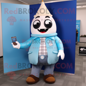 Blue Ice Cream Cone mascot costume character dressed with a Button-Up Shirt and Wallets