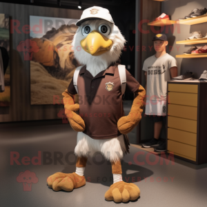 Brown Haast'S Eagle mascot costume character dressed with a Running Shorts and Hats