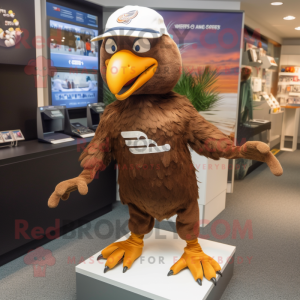 Brown Haast'S Eagle mascot costume character dressed with a Running Shorts and Hats