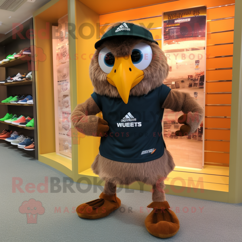 Brown Haast'S Eagle mascot costume character dressed with a Running Shorts and Hats Brown Haast'S Eagle mascot costume character dressed with a Running Shorts and Hats