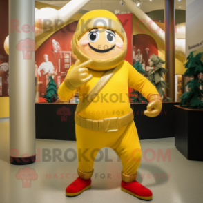 Gold Bracelet mascot costume character dressed with a Capri Pants and Wraps