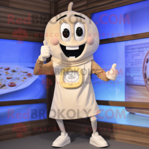 Cream Spaghetti mascot costume character dressed with a V-Neck Tee and Digital watches