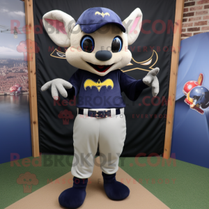 Navy Bat mascot costume character dressed with a Oxford Shirt and Bracelets