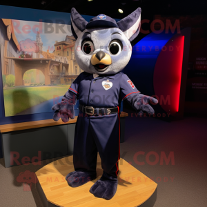 Navy Bat mascot costume character dressed with a Oxford Shirt and Bracelets