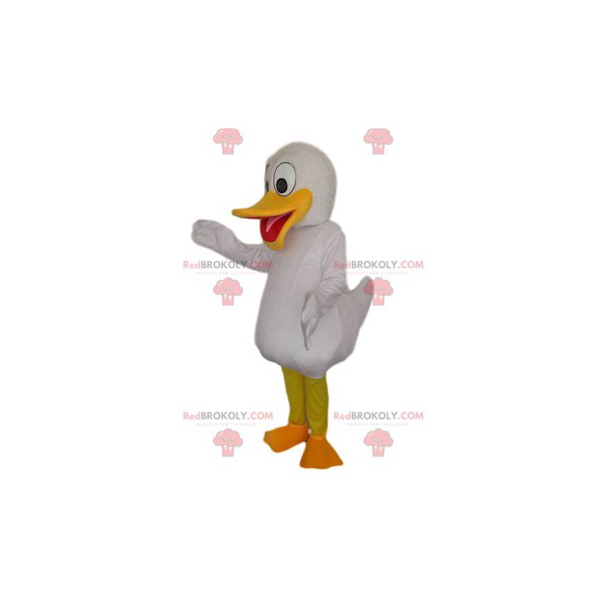 White duck mascot with a large yellow beak - Redbrokoly.com