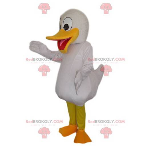 Mascotte de canard blanc avec un grand bec jaune -