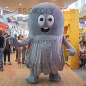 Gray Jellyfish mascot costume character dressed with a Dungarees and Bracelets