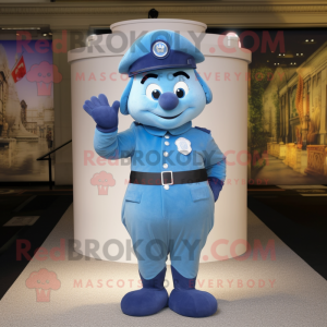 Blue Commando mascot costume character dressed with a Empire Waist Dress and Caps