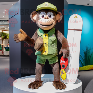 Olive Monkey mascot costume character dressed with a Board Shorts and Berets