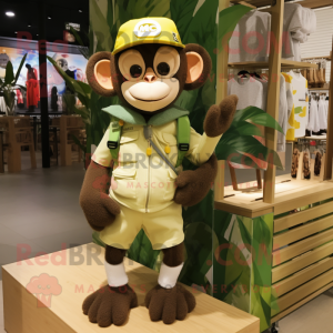 Olive Monkey mascot costume character dressed with a Board Shorts and Berets