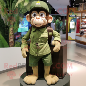 Olive Monkey mascot costume character dressed with a Board Shorts and Berets