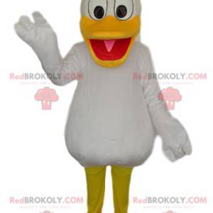 Mascote do pato branco com um grande bico amarelo -