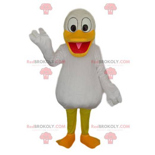 Mascote do pato branco com um grande bico amarelo -
