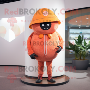 Rust Grapefruit mascot costume character dressed with a Bodysuit and Berets