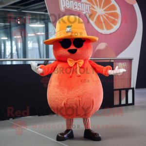 Rust Grapefruit mascot costume character dressed with a Bodysuit and Berets