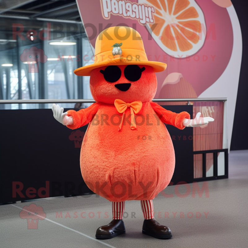 Rust Grapefruit mascot costume character dressed with a Bodysuit and Berets Rust Grapefruit mascot costume character dressed with a Bodysuit and Berets