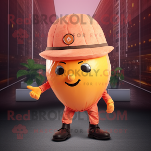 Rust Grapefruit mascot costume character dressed with a Bodysuit and Berets