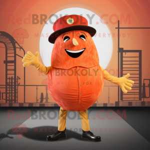 Rust Grapefruit mascot costume character dressed with a Bodysuit and Berets