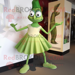 Olive Stilt Walker mascot costume character dressed with a Mini Dress and Shoe clips