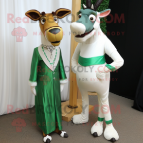 Forest Green Okapi mascot costume character dressed with a Wedding Dress and Ties