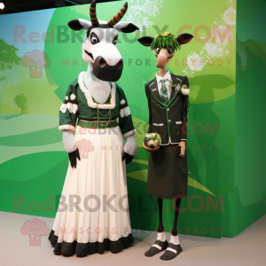 Forest Green Okapi mascot costume character dressed with a Wedding Dress and Ties