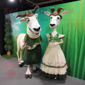 Forest Green Okapi mascot costume character dressed with a Wedding Dress and Ties