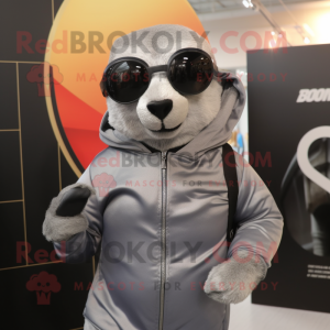 Silver Mongoose mascot costume character dressed with a Turtleneck and Sunglasses