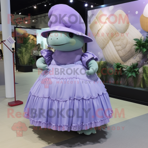 Lavender Glyptodon mascot costume character dressed with a Ball Gown and Hats