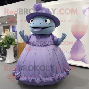 Lavender Glyptodon mascot costume character dressed with a Ball Gown and Hats
